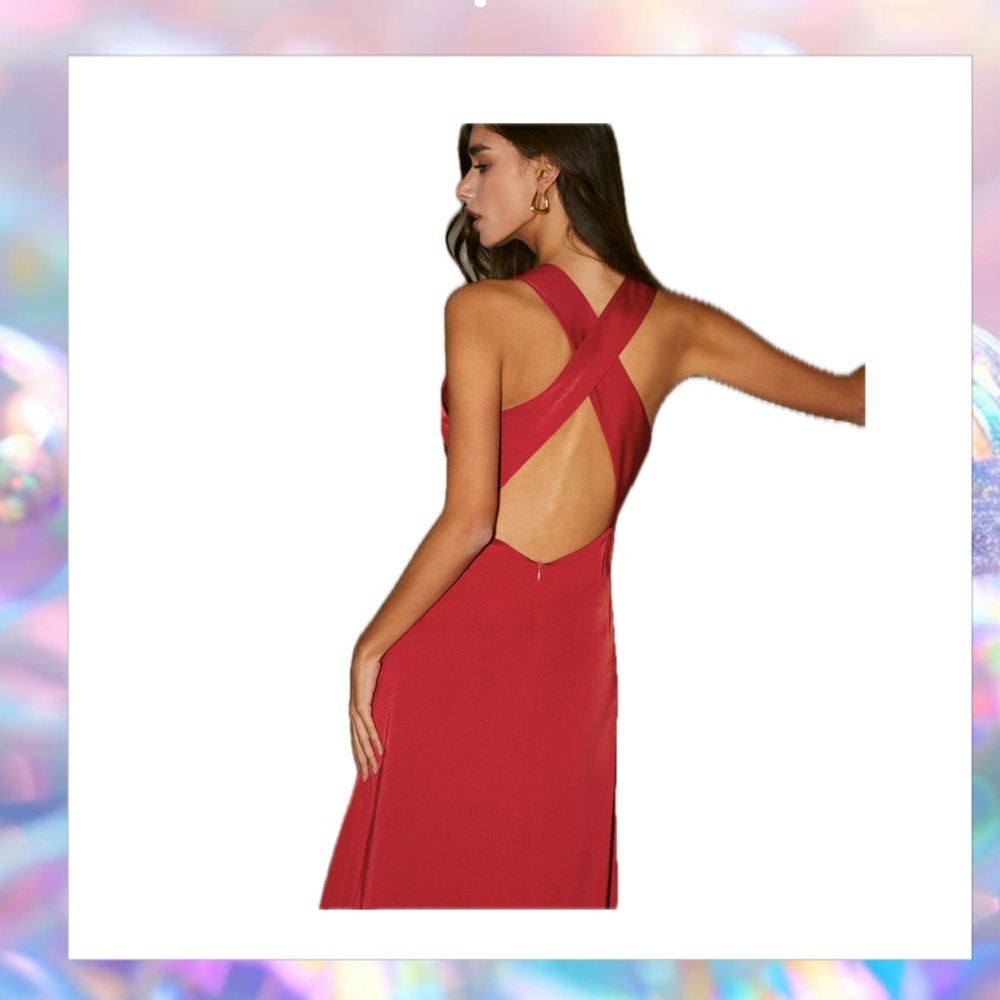 Commense Cowl Neck Satin Back Cross Long Dress size Medium